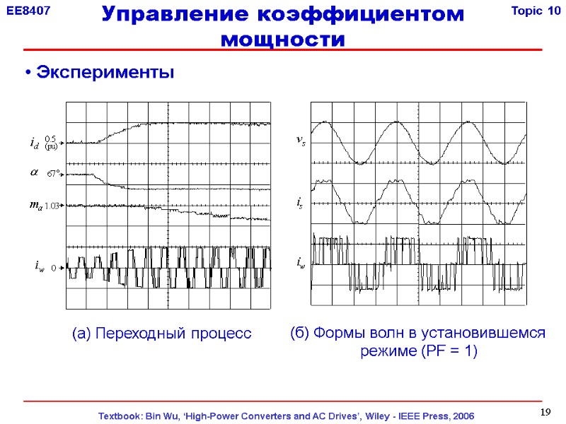 19  Эксперименты (a) Переходный процесс (б) Формы волн в установившемся  режиме (PF
